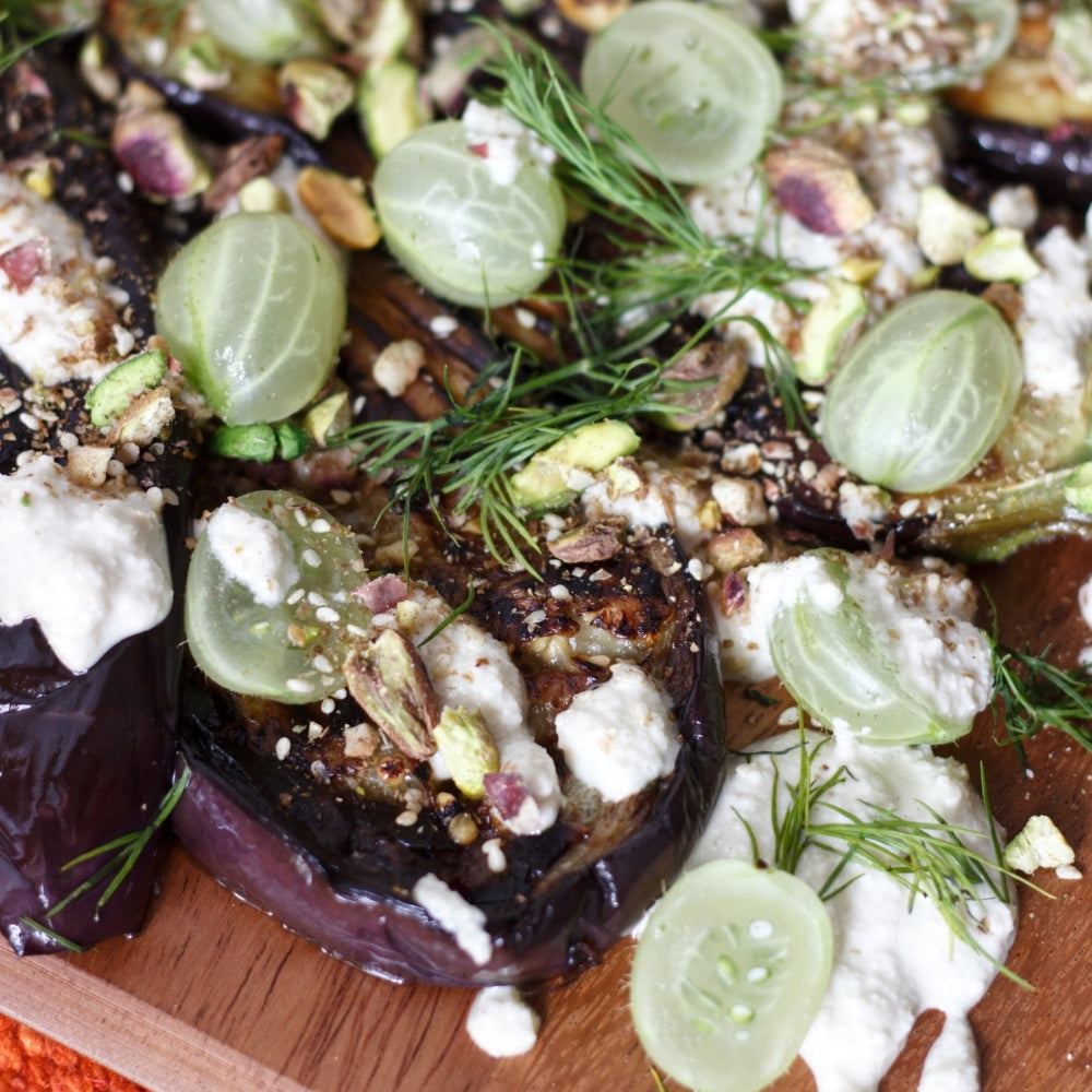 Aubergine, Gooseberries & Ajo Blanco